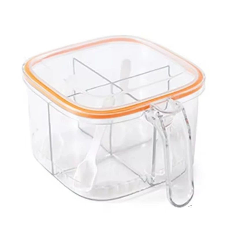 Multi-grid Salt Seasoning Box with Spoons and Sealed Lid Transparent Spice Jar Chili Powder Sugar Bowl Moisture-proof Container Oasis Select Orange