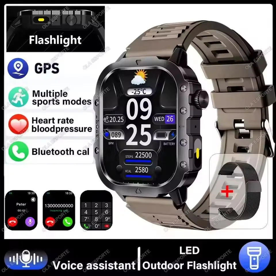 2026 New Rugged Military GPS Smart Watch Men Bluetooth Call Health Monitoring Sports 5ATM Waterproof Smartwatches Man Pk HW12 Oasis Select NEW-Br22BkMilan