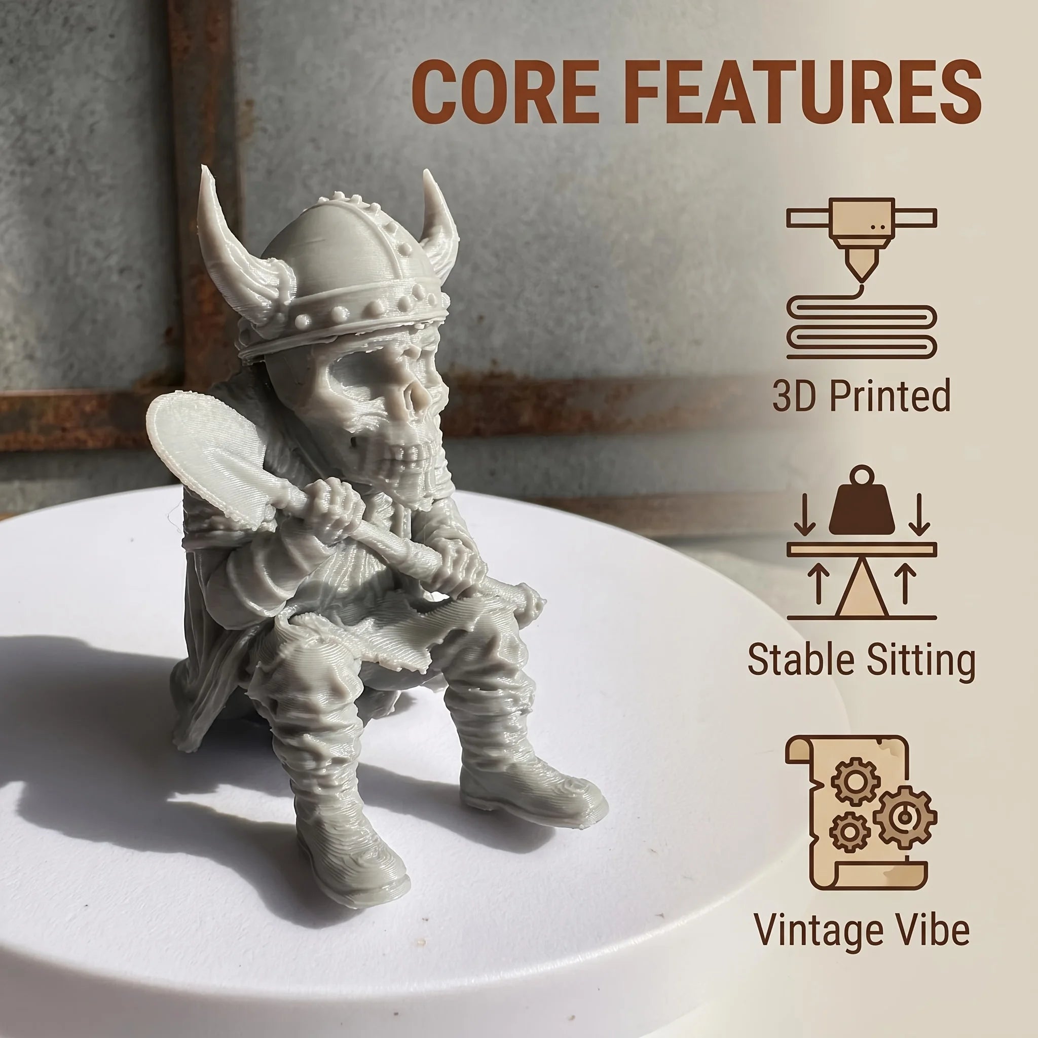 Horned Helmet Warrior Skeleton Sitting Figurines 3D Printed Hanging Mini Edge Statues Desk & Succulent Pot Decor Ornaments Gifts Oasis Select