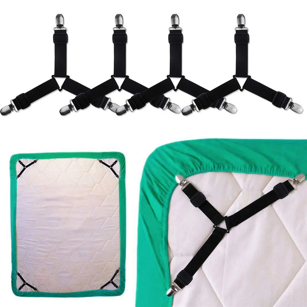 4 PCS Bed Sheet Holder Straps, Elastic Mattress Corner Clips 3 Way Fitted Bed Sheet Fastener Suspenders Grippers sheets bedding Oasis Select