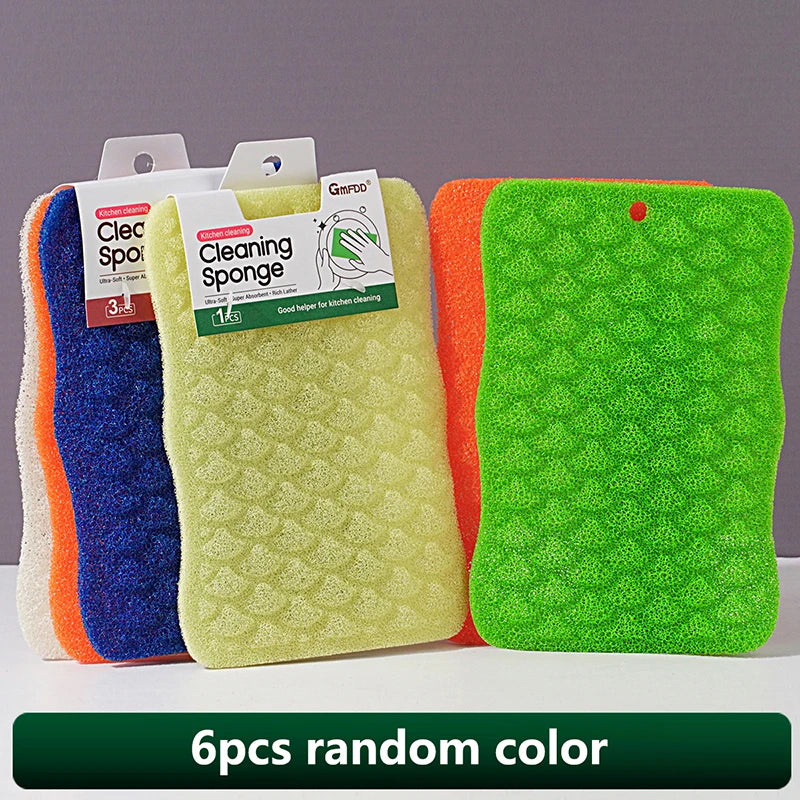 6pcs Colorful Fish Pattern Kitchen Dishcloths Non-Stick Bubble Dish Towels Household Cleaning Sponges for Home Oasis Select B