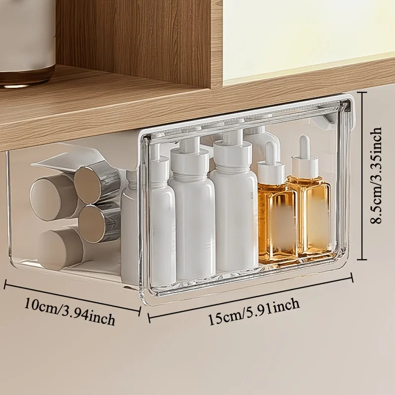 Hidden Under Desk Drawer Storage Box Clear Acrylic Adhesive Organizer Rack For Office Home Kitchen Supplies Produce Bowl Oasis Select 1pc