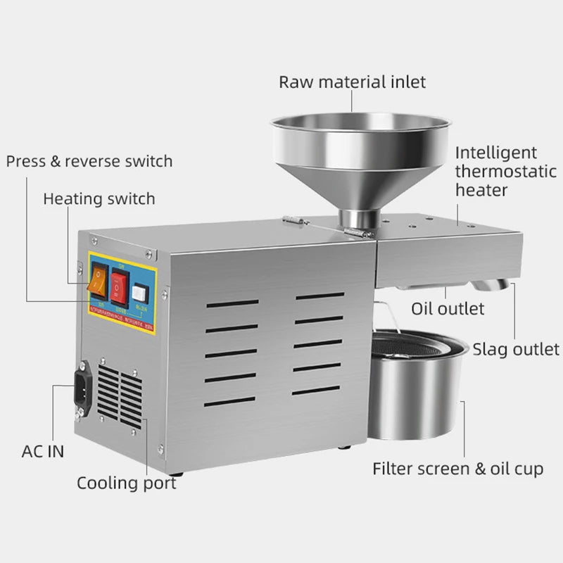 R3 Stainless Steel Oil Press Machine 500–1500W | Home & Commercial