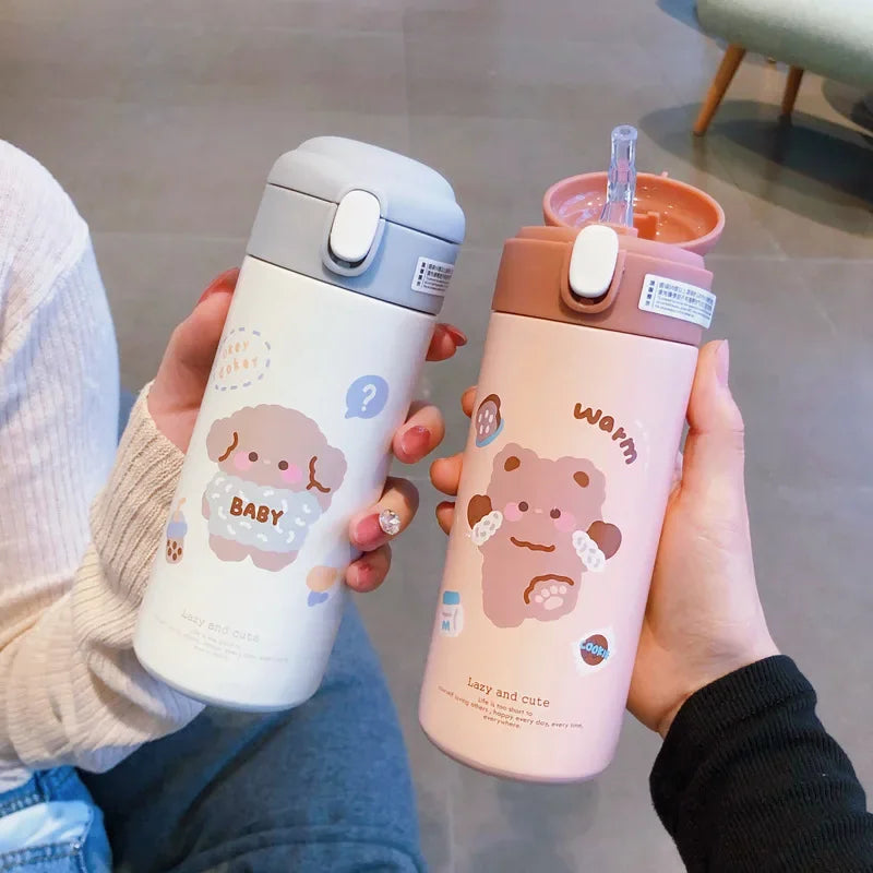 380ML Thermos Vacuum Flask Cute Cartoon 304 Stainless Steel Thermal Water Bottle Insulated Straw Cups Tumbler Drinkware Oasis Select