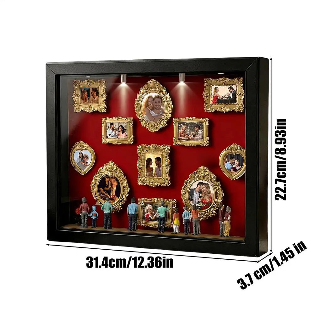 Silhouette Box Photo Display Silhouette Case with Light 11 Pieces Miniature Photo Frame with 8 Figurines for Home Valentine's Oasis Select Black