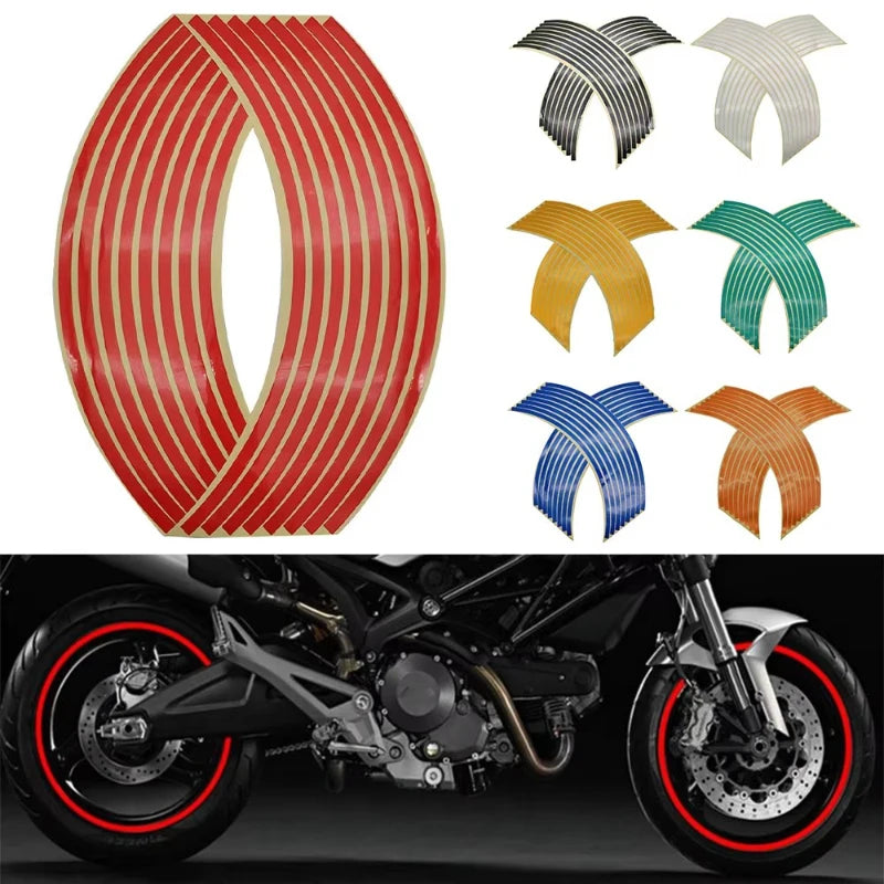 1/2/3set Motorcycle Wheel Tire Stickers Strips Reflective Rim Tape Strip Motorcycle Car Wheel Tire Sticker Motorbike Auto Decals Oasis Select