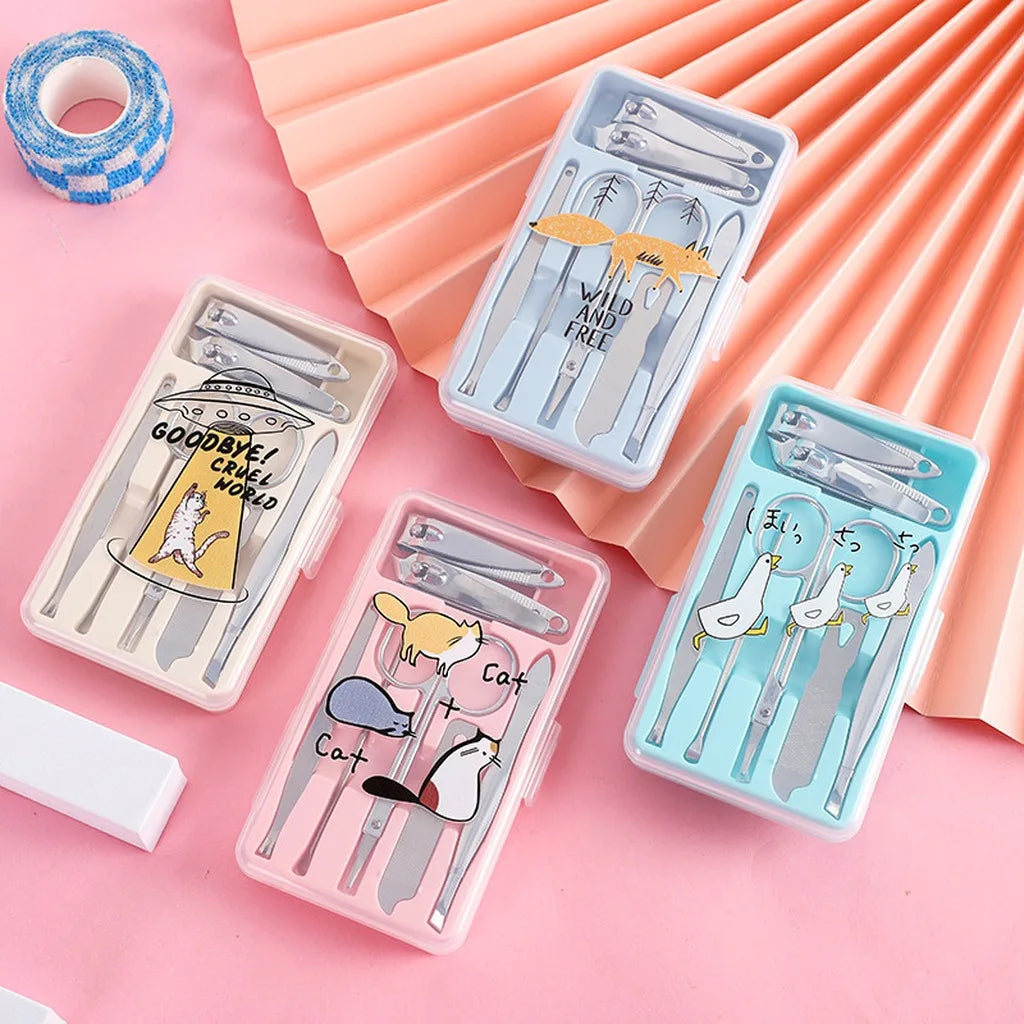 7-Piece Cute Cartoon Manicure Kit – Stainless Steel Nail Care Set