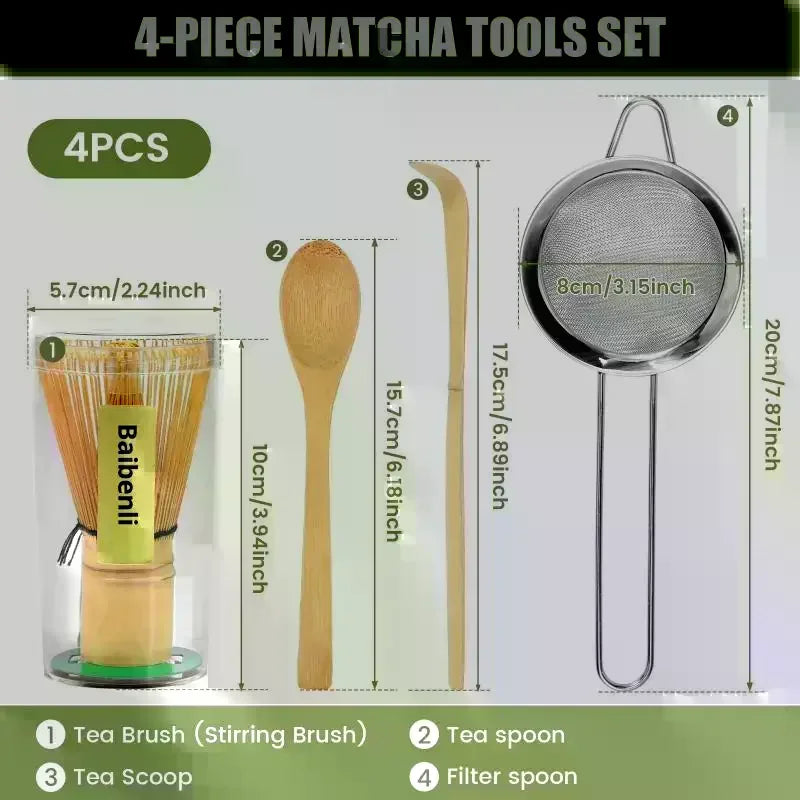 4Pcs Handmade Bamboo Matcha Whisk Set with Traditional Deep Scoop Tea Strainer Clear Storage Holder for Japanese Tea Ceremony Oasis Select