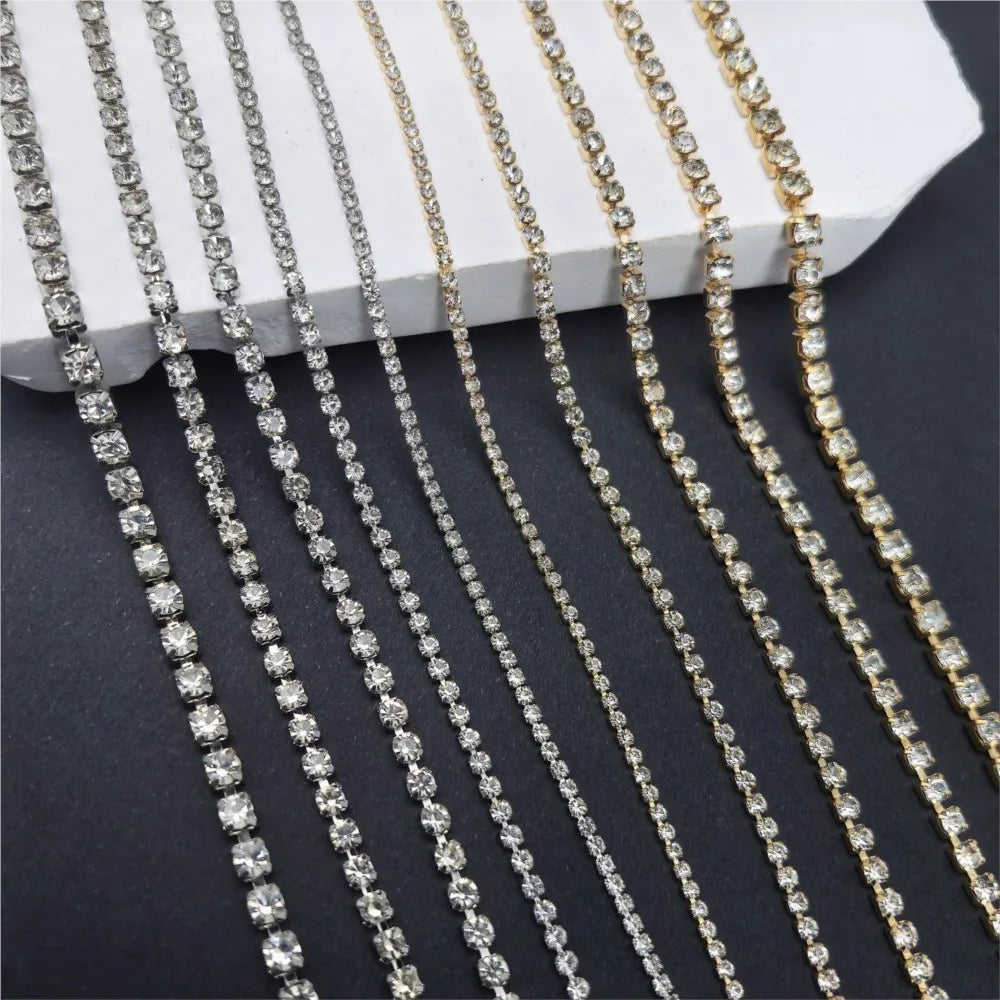 1meter 2/3/4mm Gold Crystal Rhinestone Close Chain Trim Cup Diamond Chain for Charms Sewing Craft DIY Decoration Jewelry Making Oasis Select