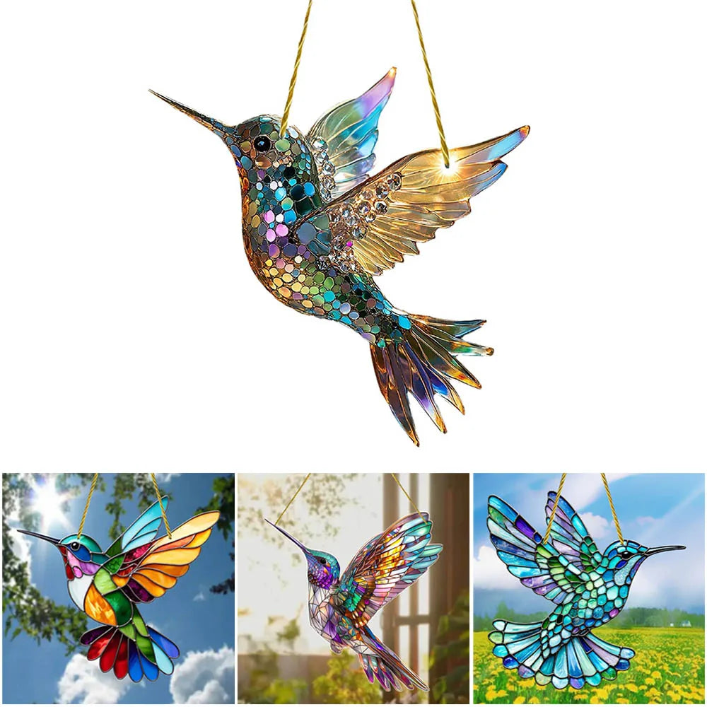 Gorgeous Hummingbird Sun Catcher - 7.87" Acrylic Stained Glass, Hanging Decor for All Seasons, Perfect Home & Garden Gift Oasis Select