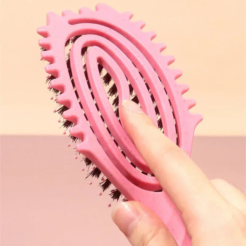Curls Define Styling Brush Tangled Boar Bristle Hair Comb Anti Detangling Hair Styling Tool Hollow Out Wet Dry Dual Purpose Comb Oasis Select