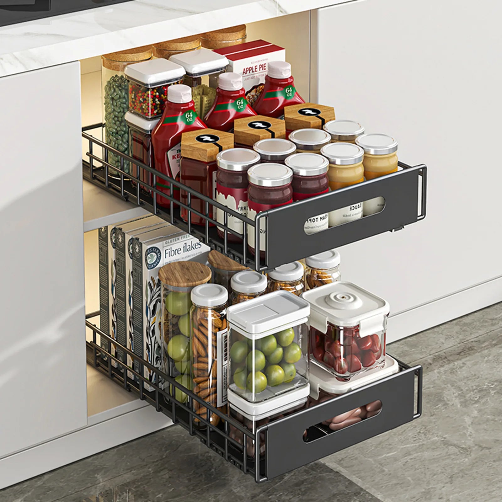 Kitchen Shelf Cabinet Pull Basket Layered Rack Seasoning Storage Sink Storage Super Deep Pull-out Shelf Oasis Select