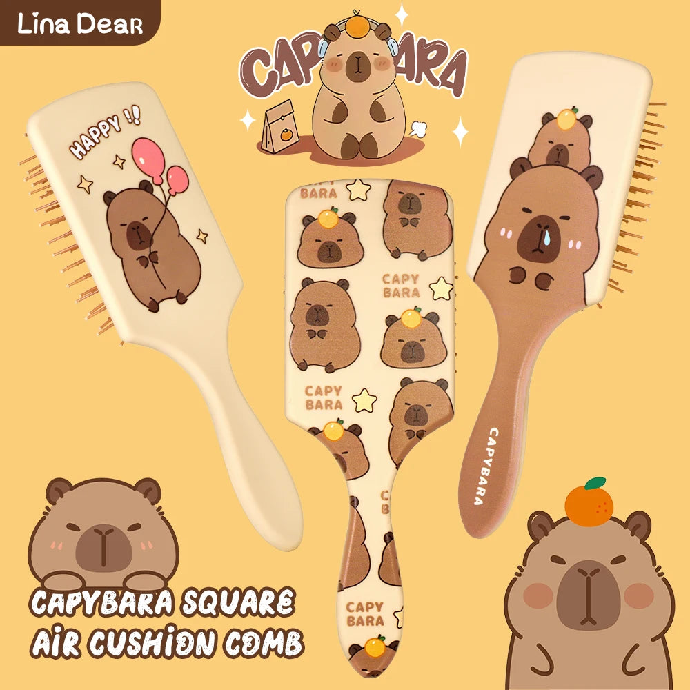 Cute Cartoon Capybara Air Cushion Hair Brush - Happy Balloons & Stars Design, Portable Daily Hair Care Comb Oasis Select