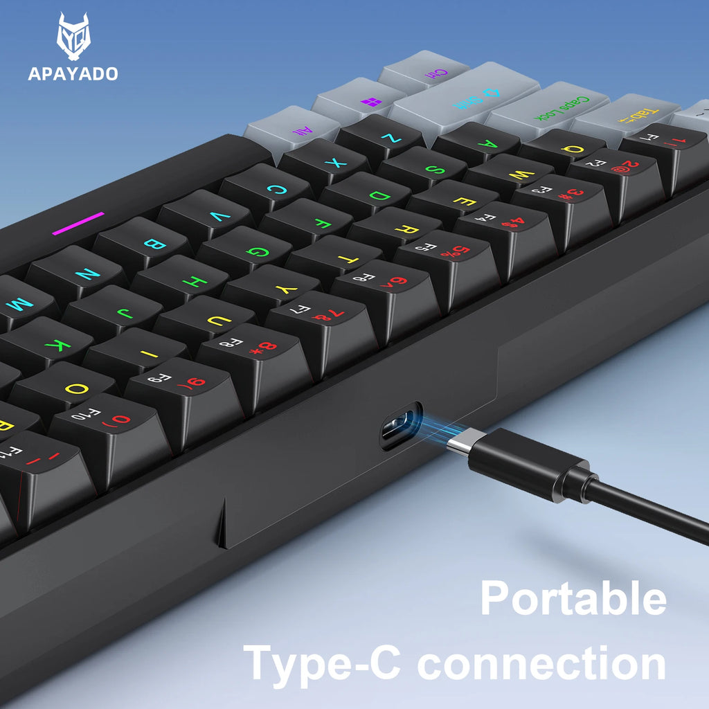 APAYADO K61 Mini Mechanical Keyboard,Wired,61 Keys,Phantom RGB, Black/White Red/Blue Mechanical Switch for Gaming,60% Portable Oasis Select