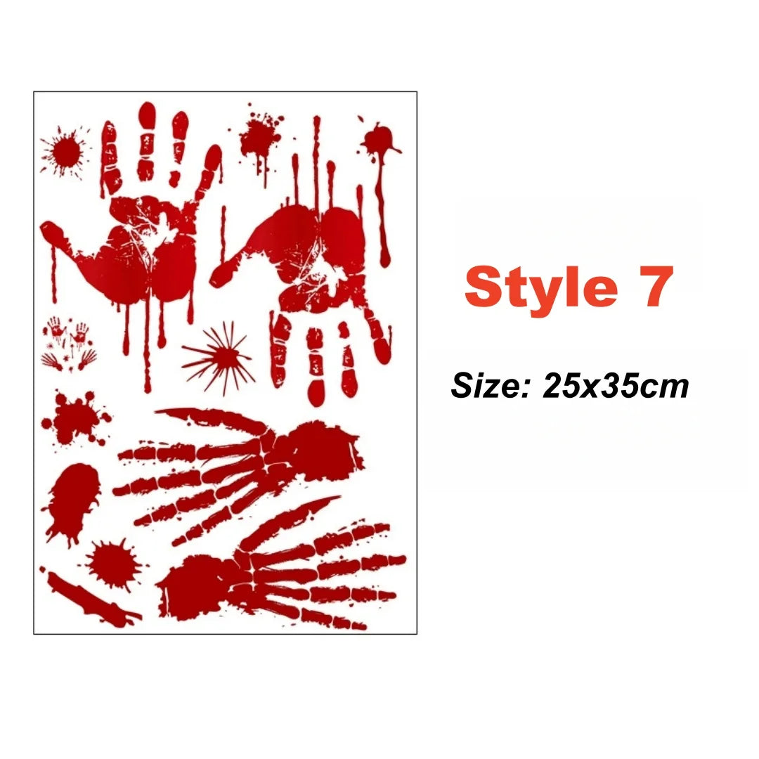Halloween Wall Doors Windows Stickers Blood Handprint Footprint Skull Pattern Halloween Party Scene Decor Supplies Horror Props Oasis Select Style 7