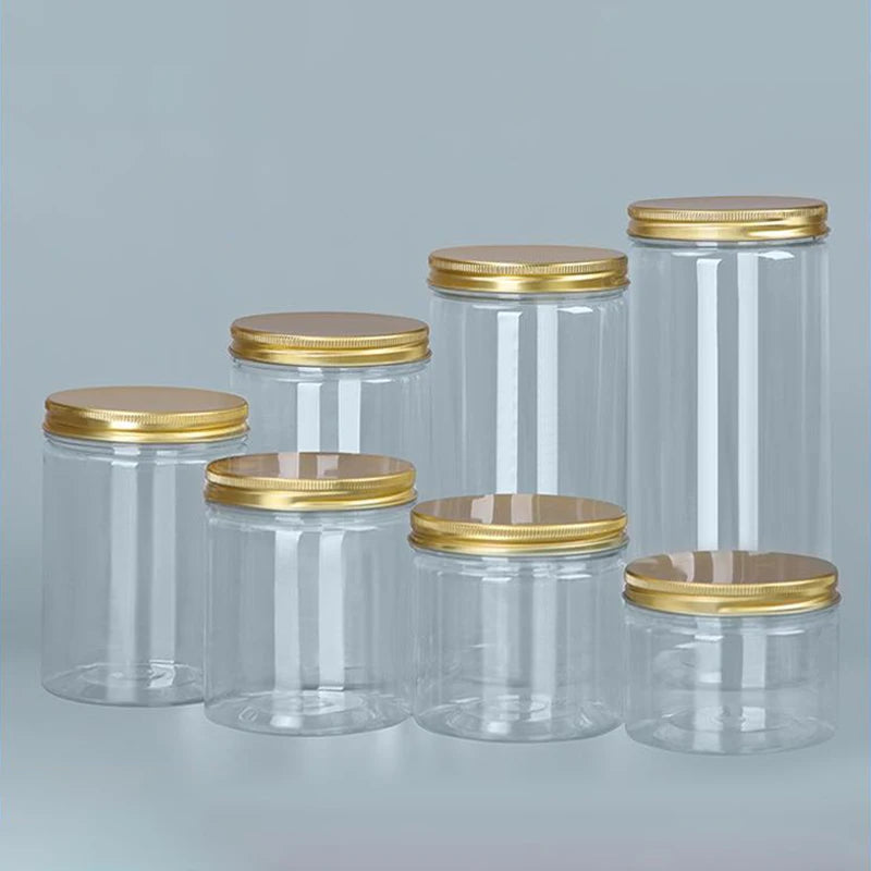 15 Sizes Clear Plastic Jar With Pink Aluminum Lids Empty Face Cream Cosmetic Container Gold Travel Refillable Bottles Box Oasis Select