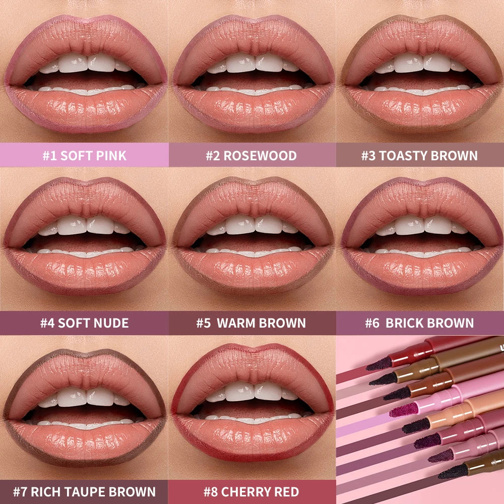 Waterproof 2 In 1 Lip Stain And Liner Pen Long Lasting Smudge Proof Kiss Proof Transfer Resistant 8 Colors Makeup Lip Pencil Oasis Select