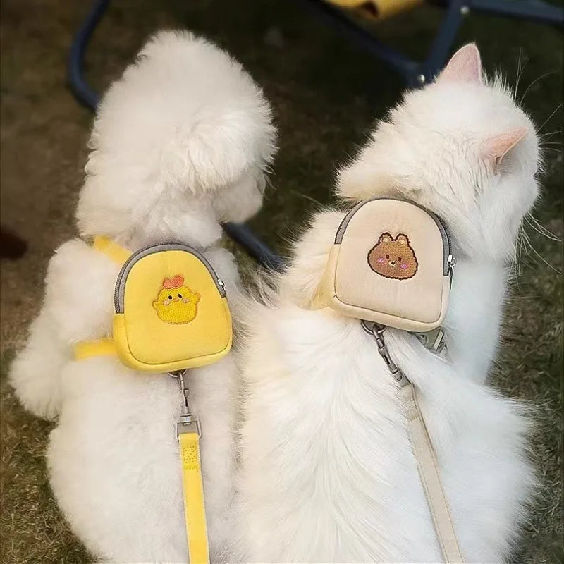 Cute Pet Backpack Leash Set with Cartoon Design for Dogs and Cats Stylish Walking Accessory Convenient Anti Detachment Oasis Select