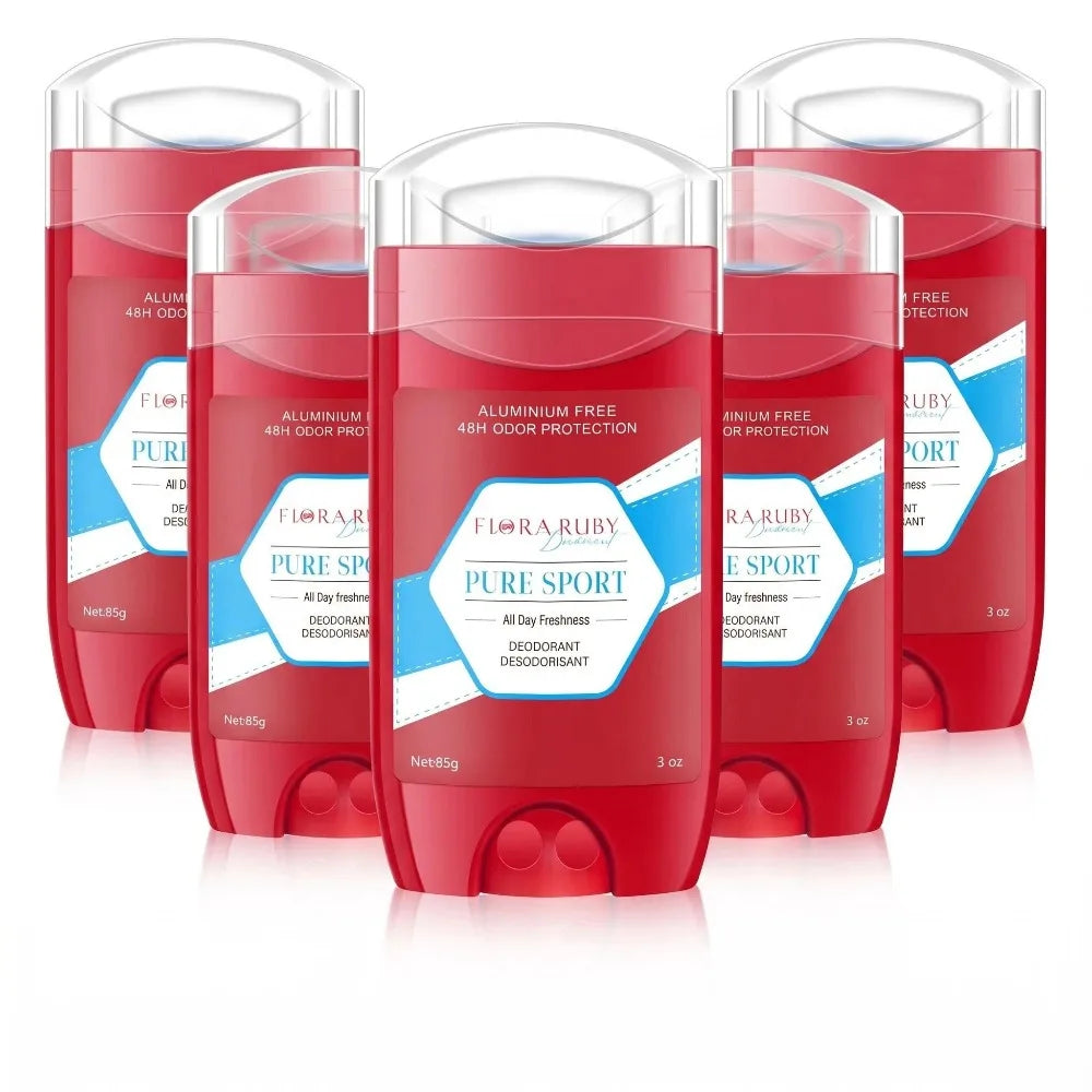 Flora Ruby Underarm Care Stick - Pure Sports Natural Fragrance Balm for Body Odor Control, Daily Personal Hygiene 68g Oasis Select PURE SPORT-5Pcs