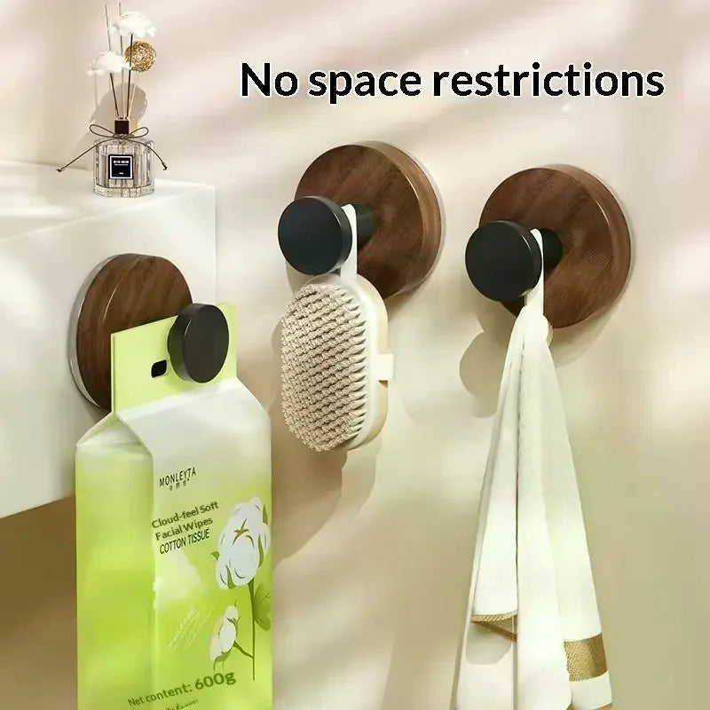 Wood Suction Cup Hook Walnut No-Drill Decor Hanger Heavy Duty Waterproof for Door Back Keys Towel Clothes Bathroom Oasis Select