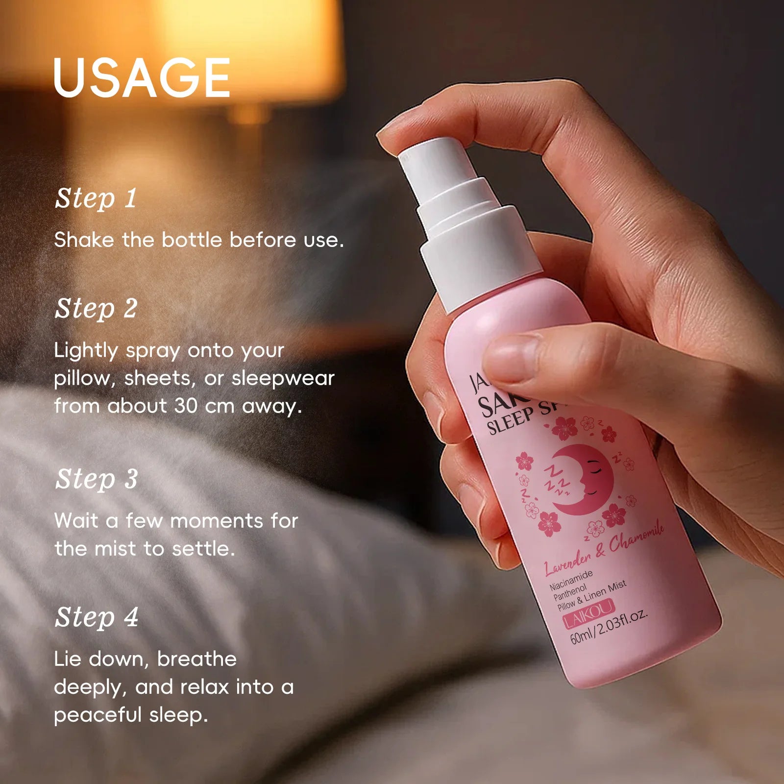 Cherry Blossom Pillow Spray 60ml Travel Size Calming Relaxing Sleep Mist Aromatherapy for Bedroom Helps Promote Relaxation Oasis Select