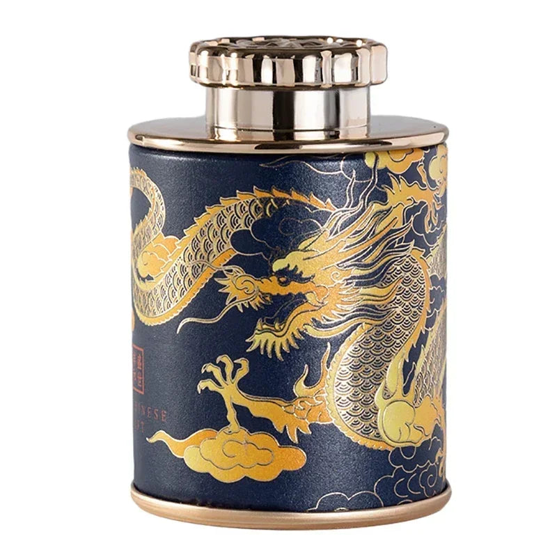 Portable Sealed Cans Dragon Print Mini Tea Canister Home Packaging Box Travel Tea Paper Storage Canisters Empty Can Oasis Select Light Yellow