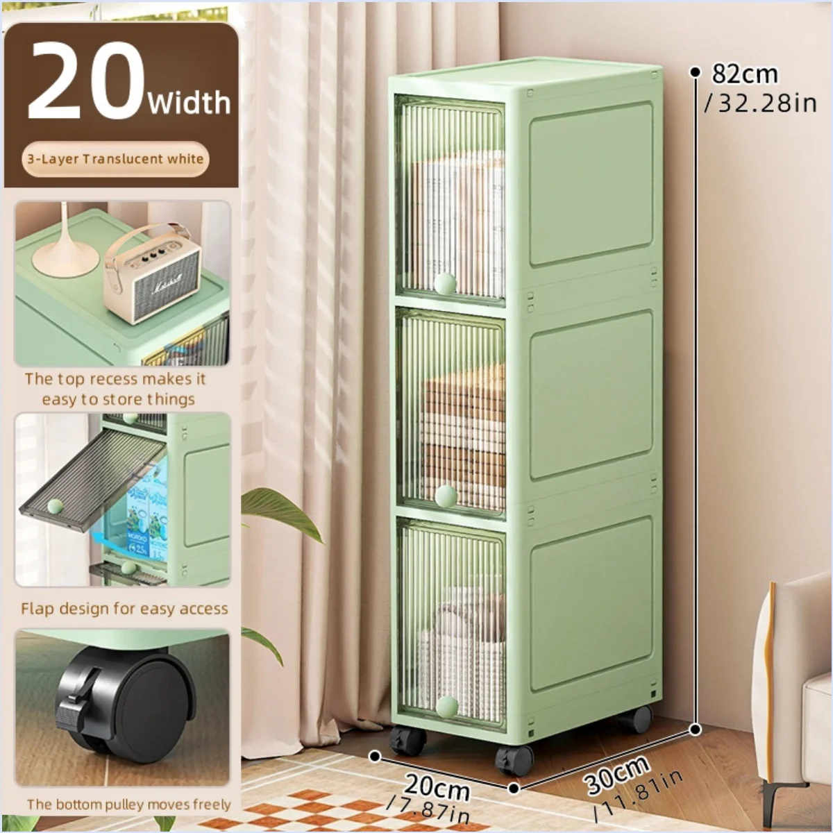 Slim Seam Cabinet Space-Saving Bookcase with Door Stackable Multi-Layer Rack Portable Movable Living Room Display Shelf Oasis Select White-3 layer