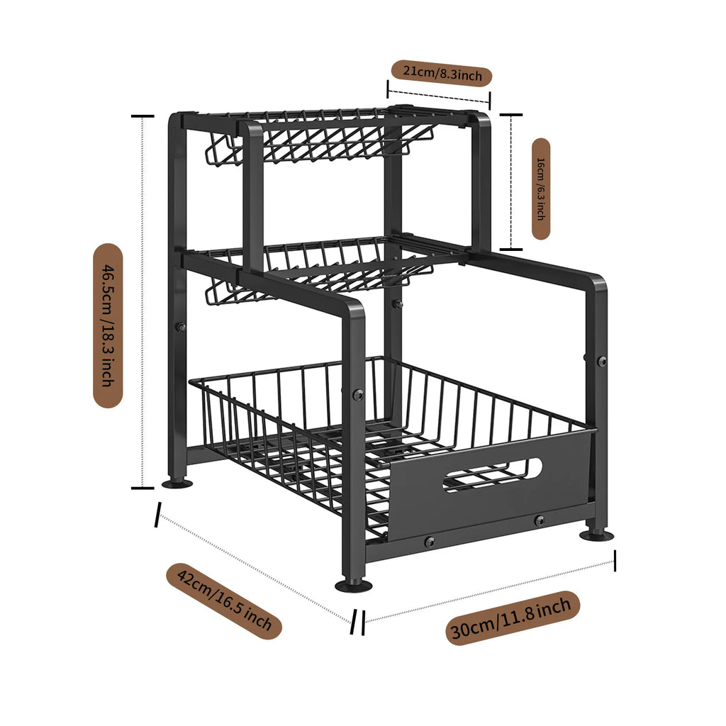 Kitchen seasoning rack lower sink storage rack diagonal seasoning rack multi-functional pumping kitchen supplies finishing rack Oasis Select black