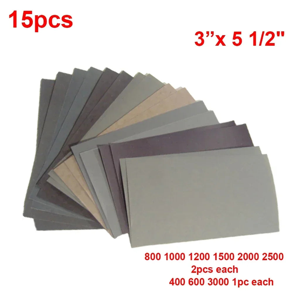 15Pcs/Set Sandpaper 400 600 3000 800 1000 1200 1500 2000 2500 Grit Sand Paper Water/Dry Sanding Paper Abrasive Tools Oasis Select Default Title