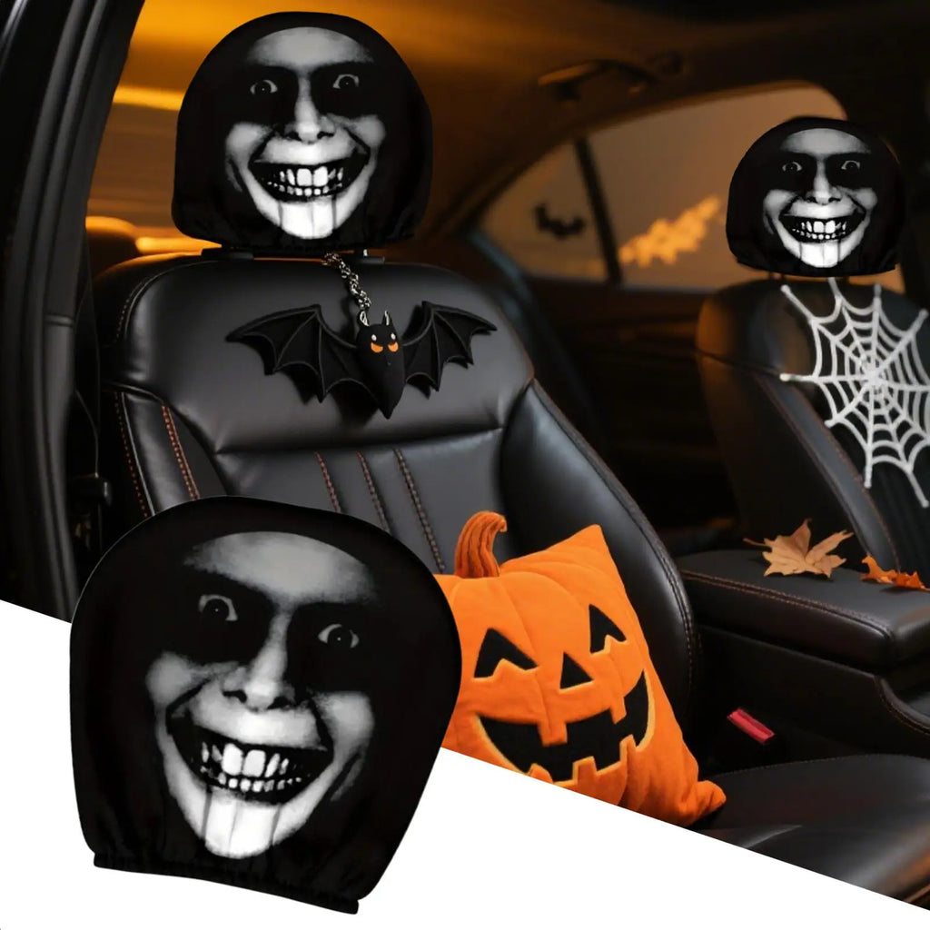 Car Head Rest Covers Set Halloween Car Seat Head Rest Protector Funny Vehicle Accessories for School Bus Pickups Sedan Truck Van Oasis Select