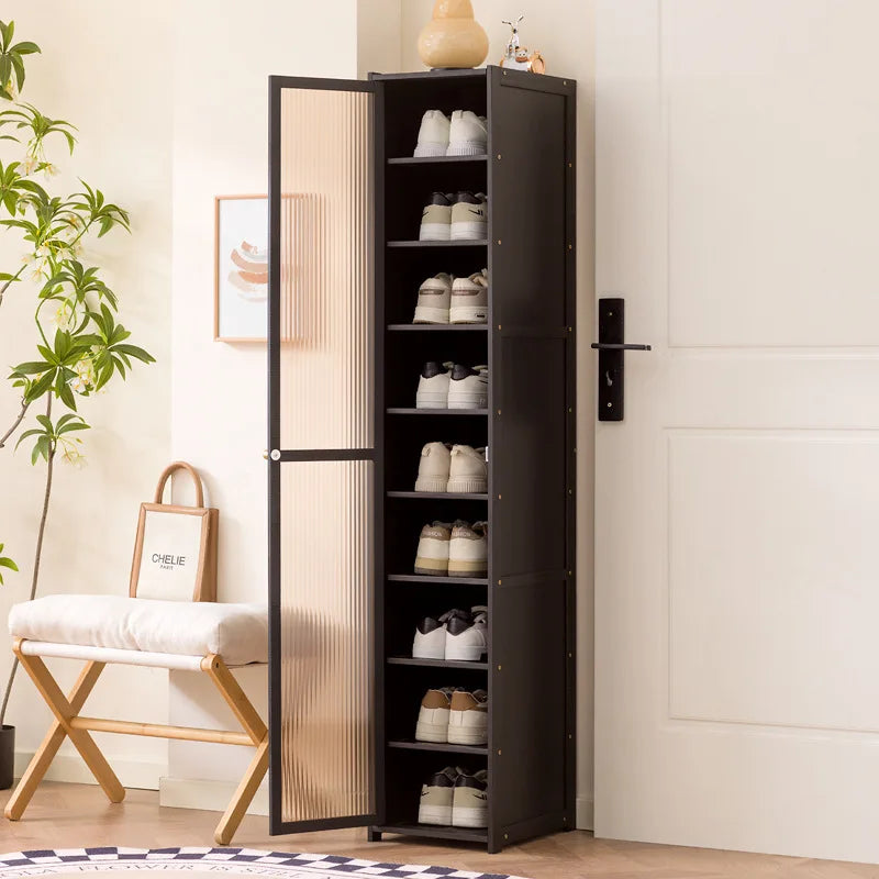 Black solid wood ultra-narrow shoe cabinet household door tipping bucket shoe cabinet French outdoor shoe rack Oasis Select