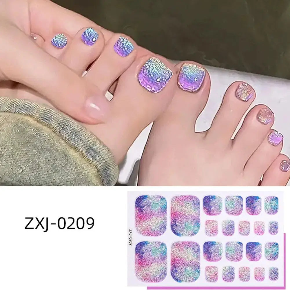 Gradient Glitter Toe Nail Polish Stickers Strips Full Nail Wraps Toenail Stickers Shiny Colorful Gel Toe Nail Decals for Women Oasis Select style 11