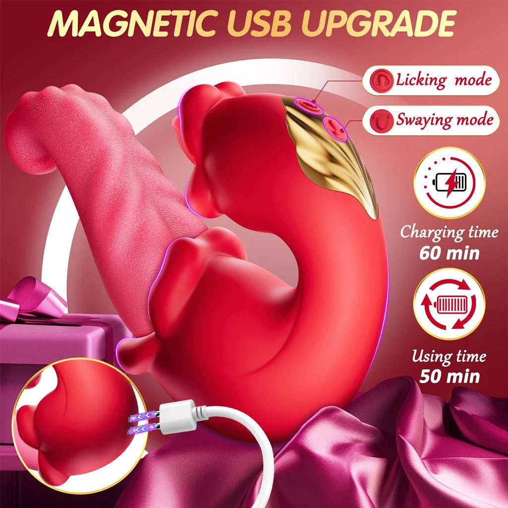 Tongue Licking Vibrator Female Powerful G-Spot Vagina Massager Dildo Thrusting Swing Clitoris Stimulator Women Sex Toy for Adult Oasis Select