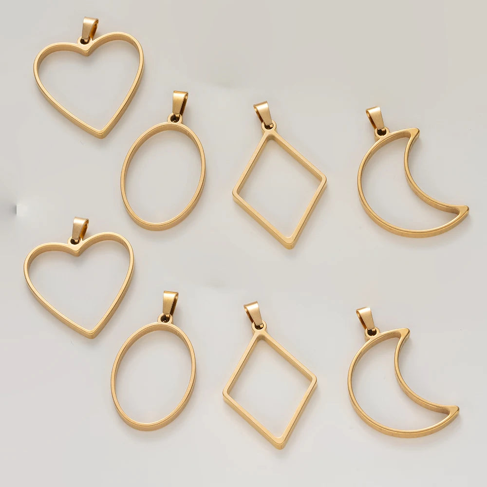 5pcs Stainless Steel Open Back Resin Molds Pendants Blanks Frame Hollow Bezel Charms for Earrings Necklace Bracelet DIY Making Oasis Select