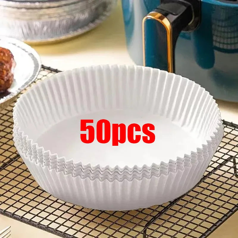50/100/200/250pcs Air Fryer Paper Liners Disposable Oil-Proof Waterproof Baking Paper Round Parchment Kitchen Party Supplies Oasis Select 50pcs White