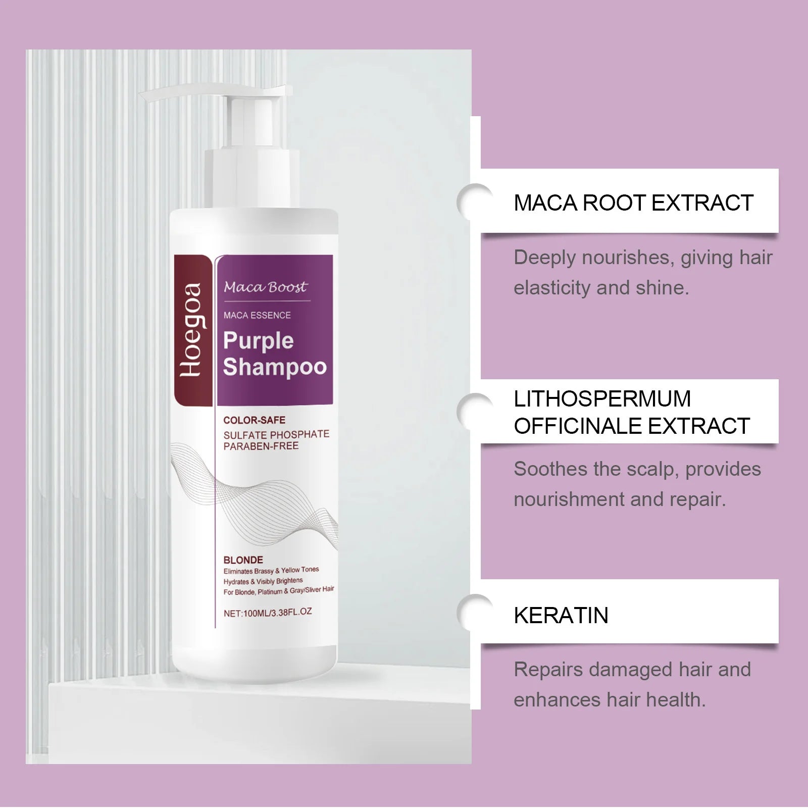 Maca Boost Purple Shampoo Fade Yellow After Bleach Hair Gray Hair Remedy Non-Irritating Purple Hair Mask For Dry Damaged Hair Oasis Select