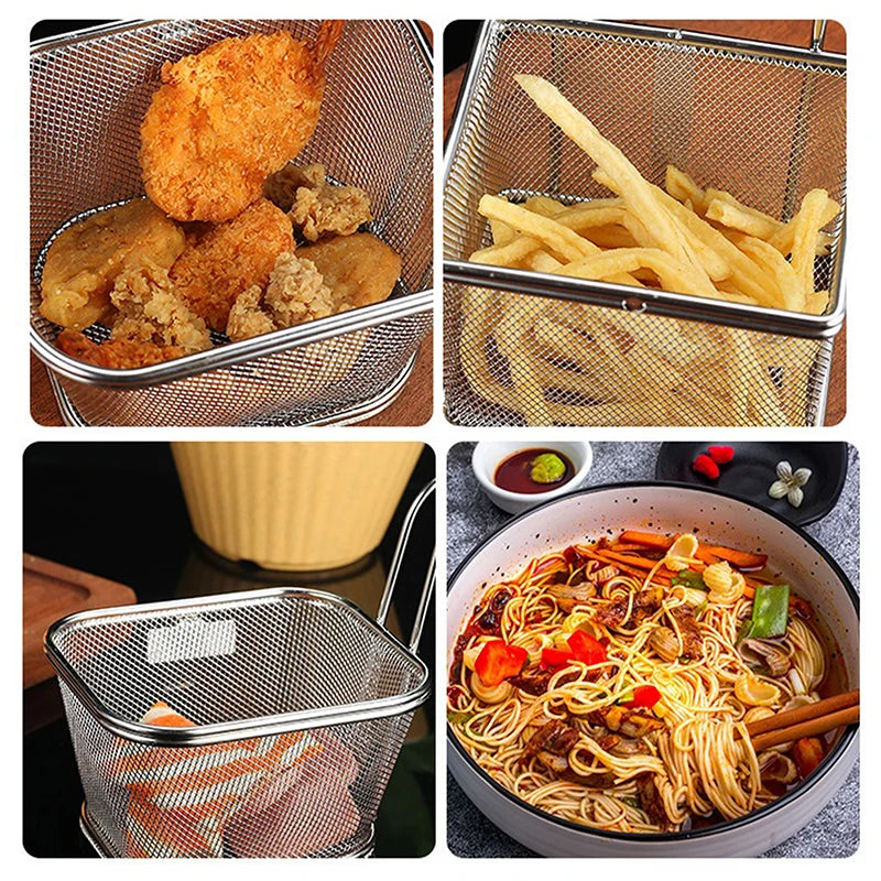 304 Stainless Steel Deep Frying Basket Silver Multi-functional Hangable Colander Oil Filter Mesh Sieve Hotpot Strainer Mesh Oasis Select