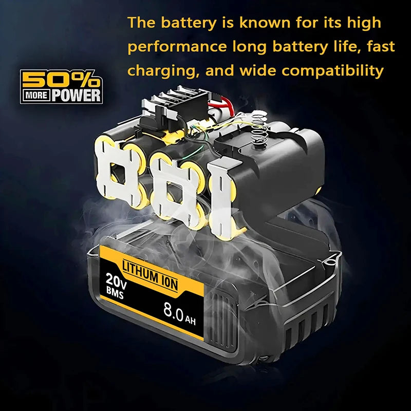 [Battery + Charger Set] 18-20V 6.0Ah/8.0Ah/12.0Ah Lithium Battery for DEWALT 20V MAX XR, DCB207 DCB205 DCB206, Oasis Select