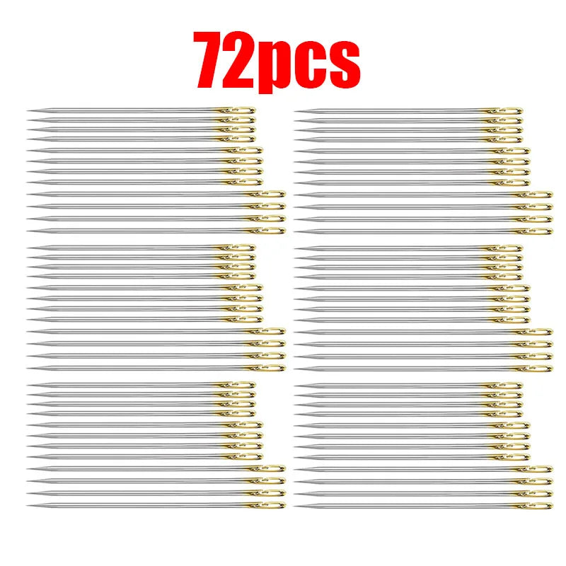 12/72pcs Side Hole Blind Sewing Needles Elderly Needles Hand Sewing Stitching Pin Stainless Steel DIY Home Self Threading Needle Oasis Select 72pcs
