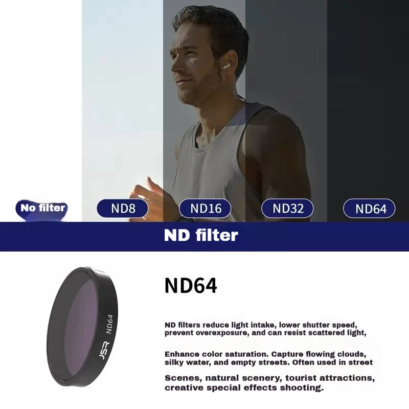 JSR Lens Filters for DJI Osmo Action 5 Pro/4/3 – UV CPL ND Set
