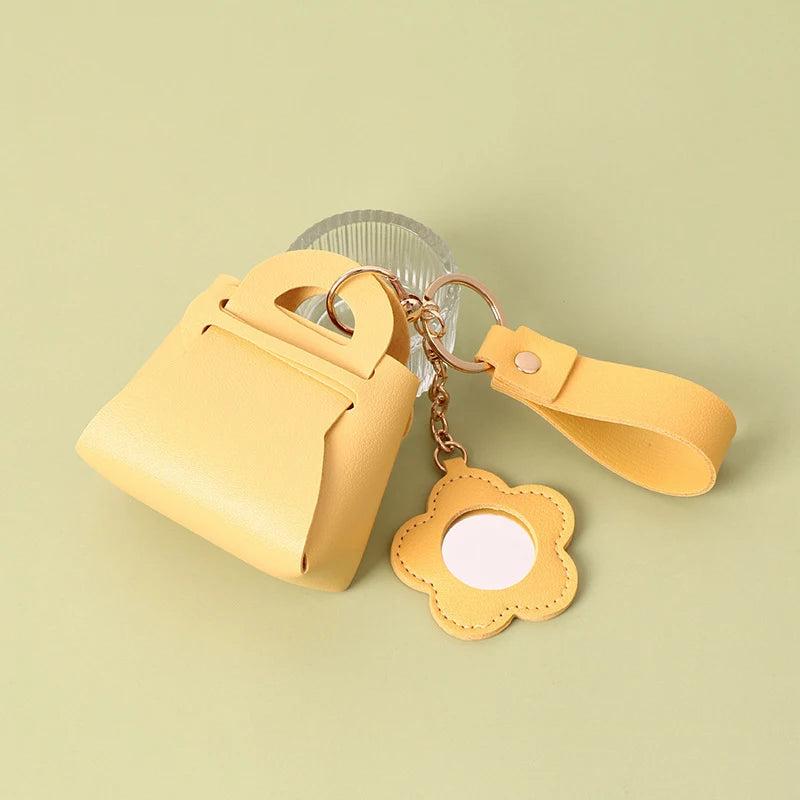 Creative Pu Leather Women Clutch Bag Shaped Keychain With Mirror Mini Earphone Key Bag Pendant Cute Coin Purse Pendant Gifts Oasis Select Yellow