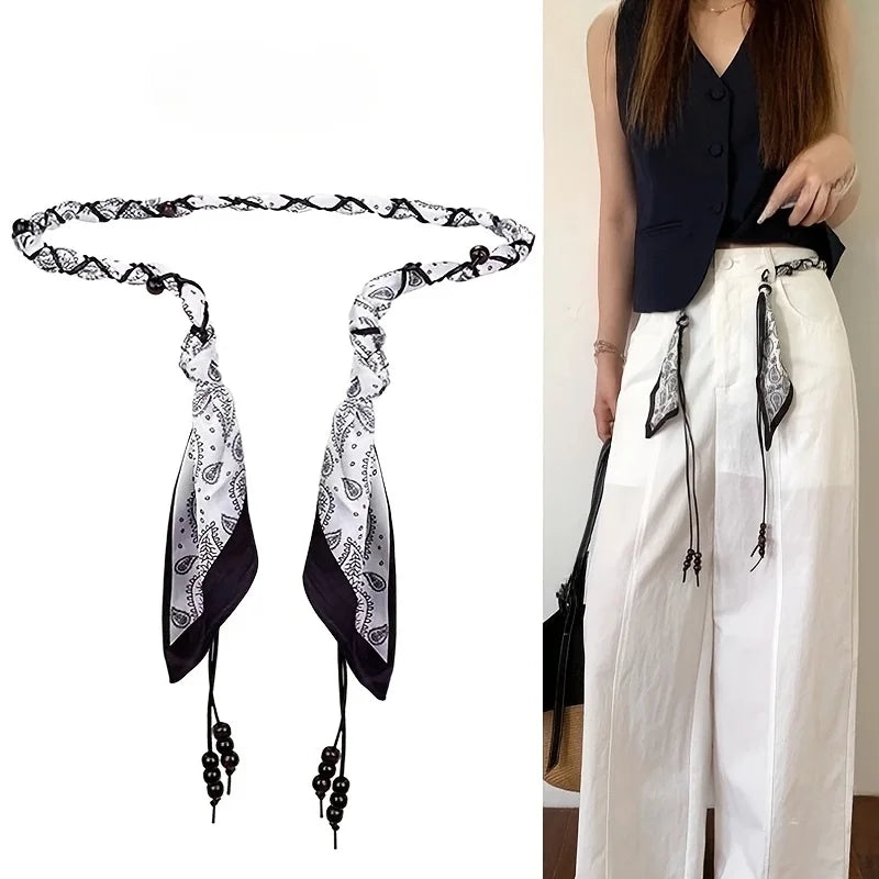Women'S Ribbon Waist Chains | Retro American Style, Plaited Belt with No Buckle, Ideal for Skirts and Jeans, Casual Weekend Wear Oasis Select