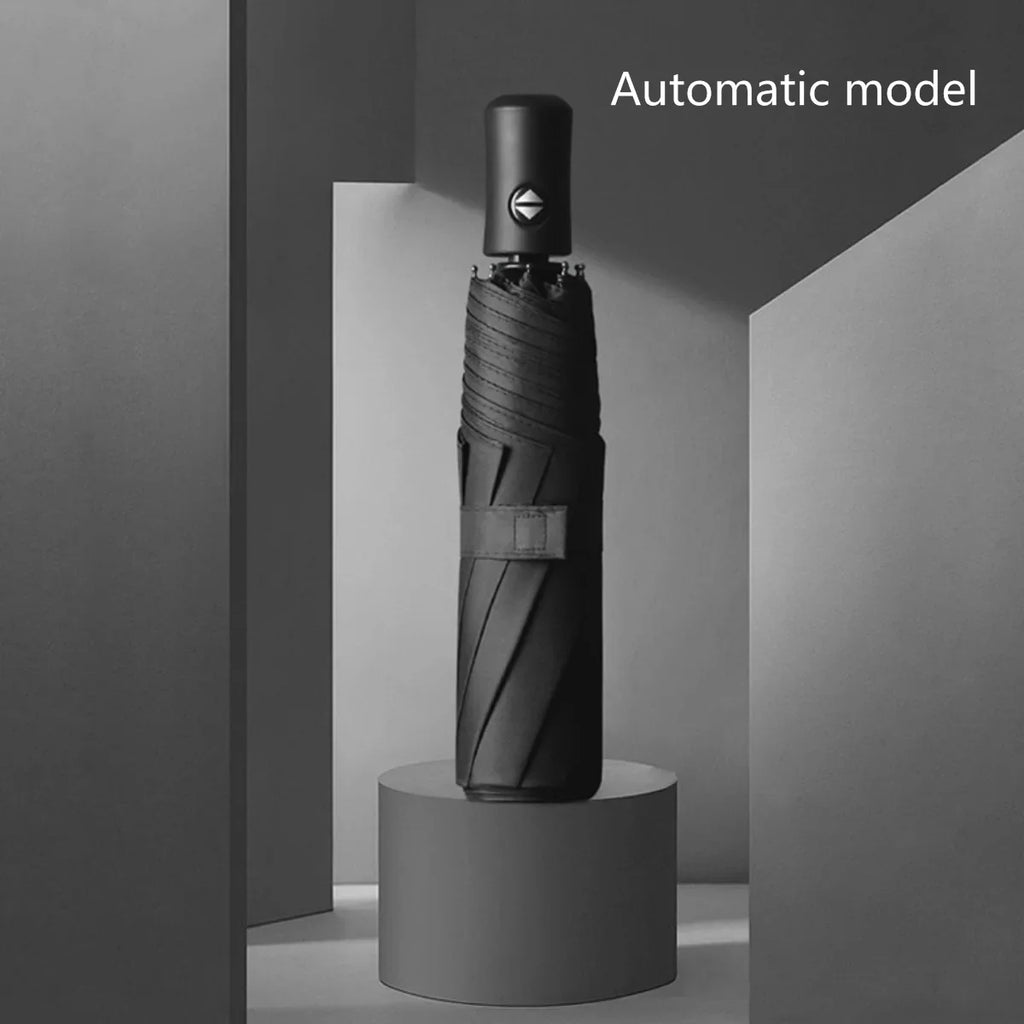 Travel umbrella fashion large heavy-duty windproof and waterproof umbrella fully automatic opening and closing sunshade umbrella Oasis Select Black-1pcs 8K