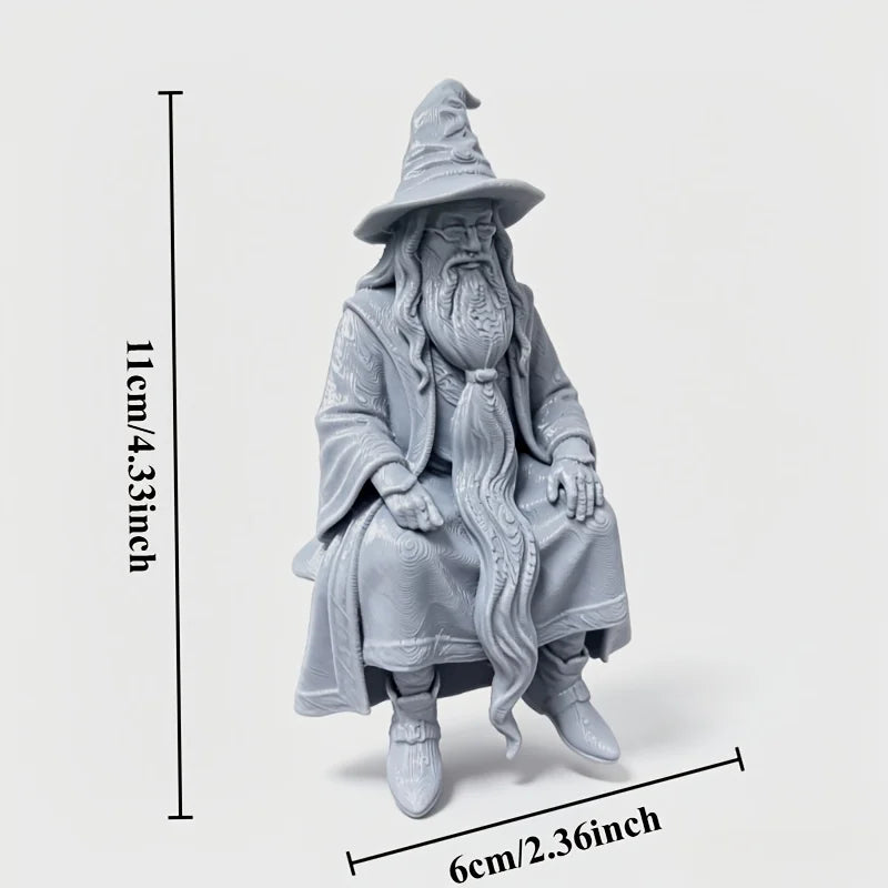 Mystery Wizard Shelf Sitter Figurine 3D Printed Sitting Posture Old Mage Statue Fantasy Desktop Decor for Bookshelf & Game Table Oasis Select