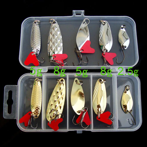 10-Piece Metal Jig Spoon Spinner Fishing Lure Set + Tackle Box Fishing Lure Set Oasis Select 10pcs