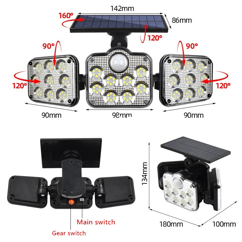 Solar 3-Head LED Outdoor Wall Light | Motion Sensor IP55