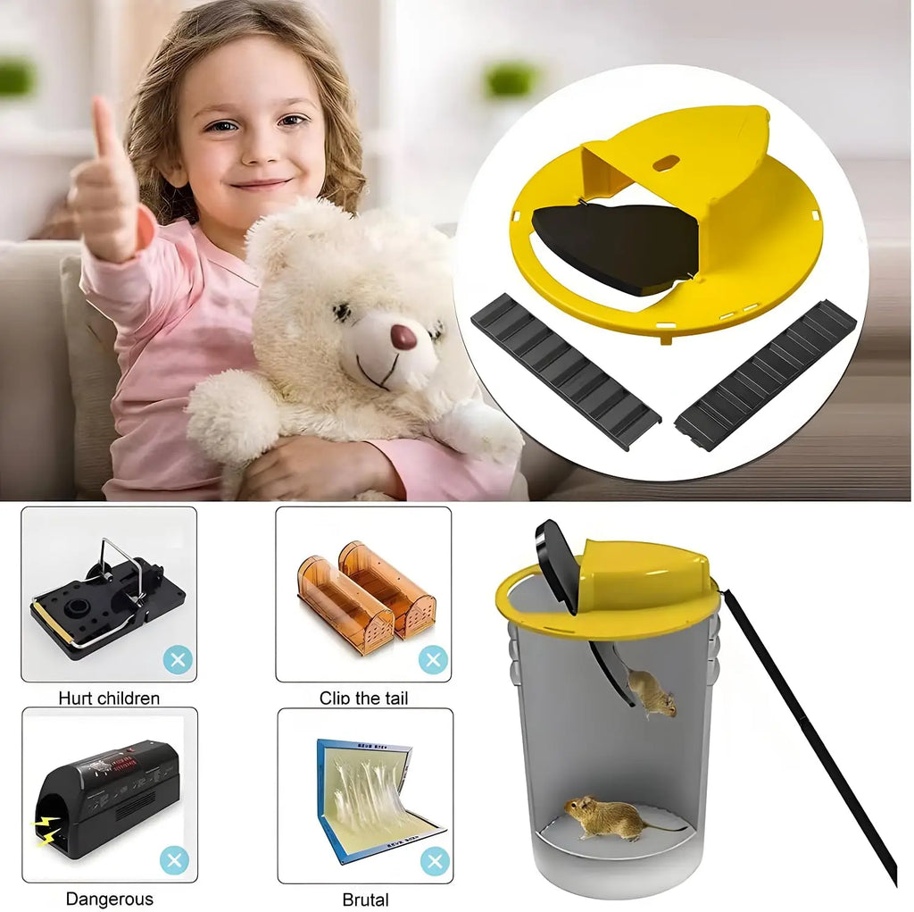 Double-end Mouse Trap Bucket Flip Lid -Multi-Catch Auto-Reset Humane or Lethal Rat Trap ABS Material -5 Gallon Bucket Compatible Oasis Select