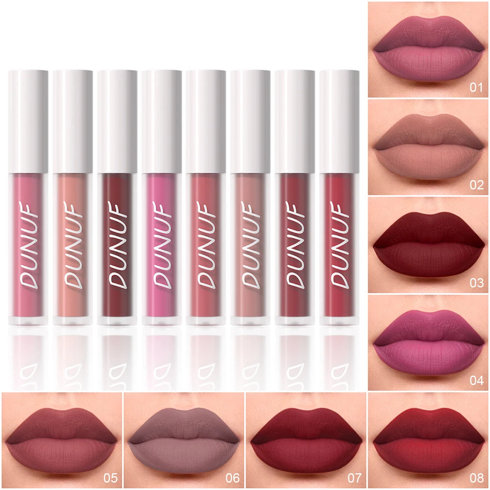 DUNUF 8Pcs Matte Liquid Lipstick Set - Long Lasting Waterproof Non-Stick Nude Red Tint Lip Glaze Kit Oasis Select DU 8ZTZCJCC XK