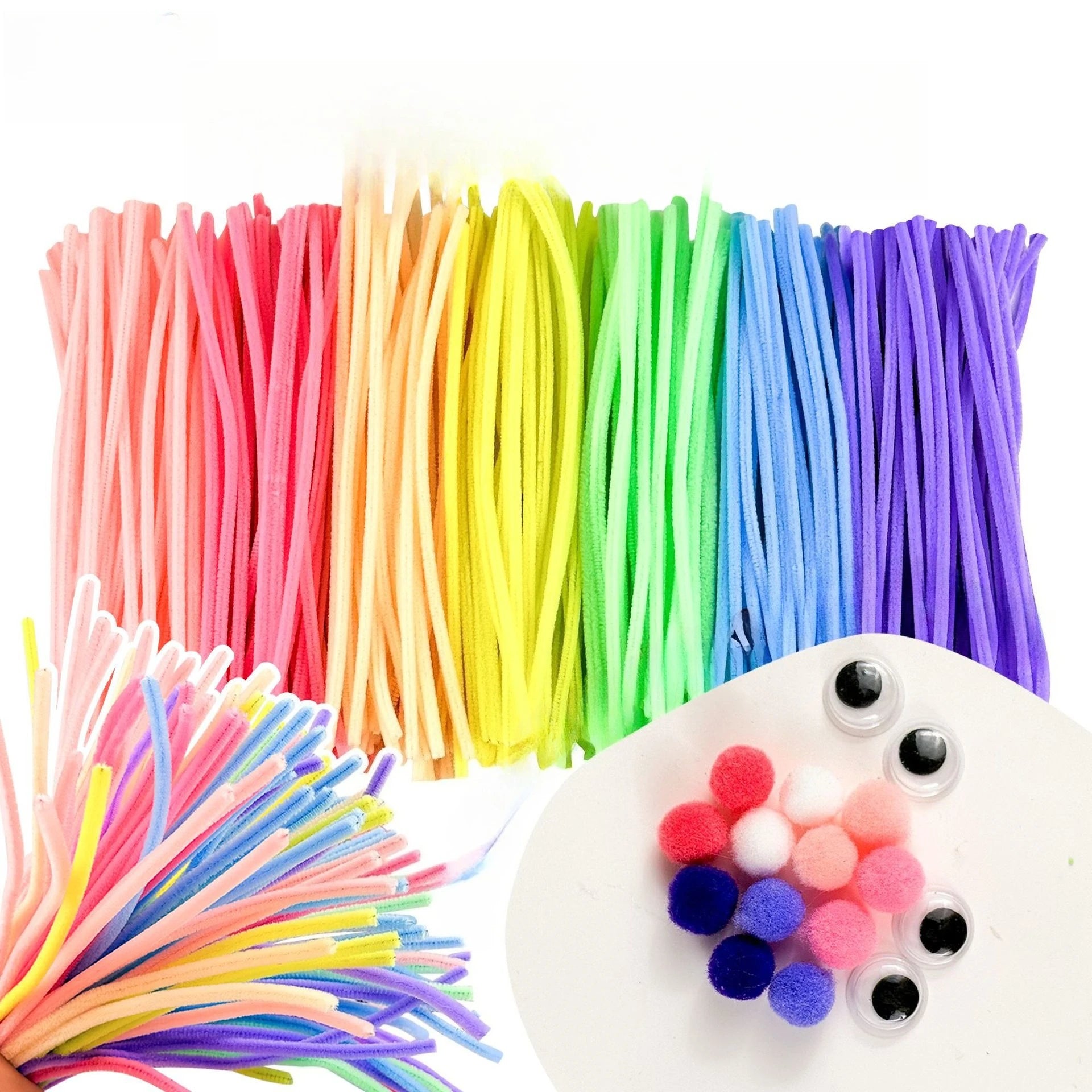 100pcs Set Plush Chenille Craft Sticks Flexible Twisted Wire Strips DIY Handmade Making Materials Creative Hobby Supplies Oasis Select