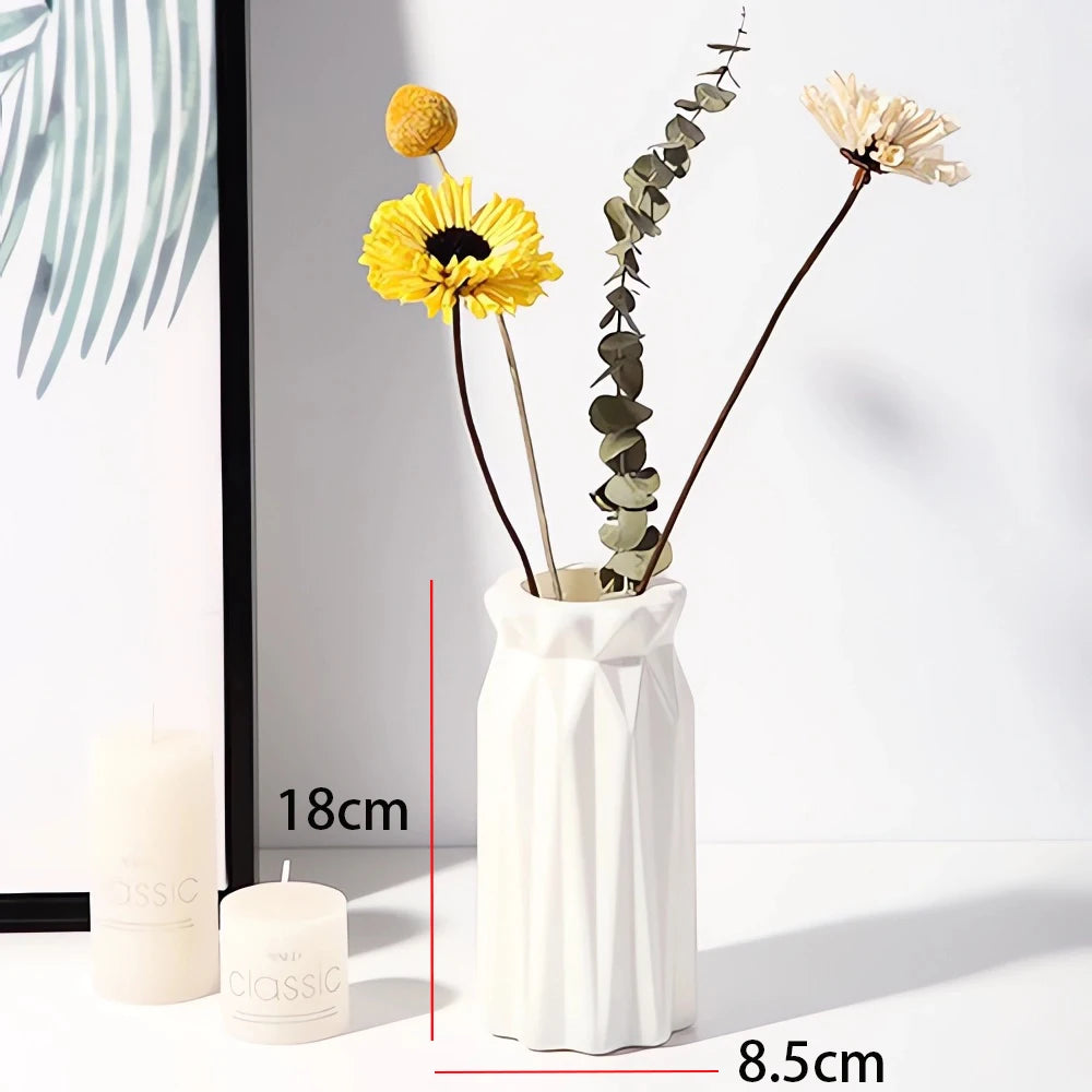 Striped Ceramic-Like Plastic Vase for Flowers, Decorative Floral Arrangement Display, Creative Little Flower Vase Oasis Select 3051-white